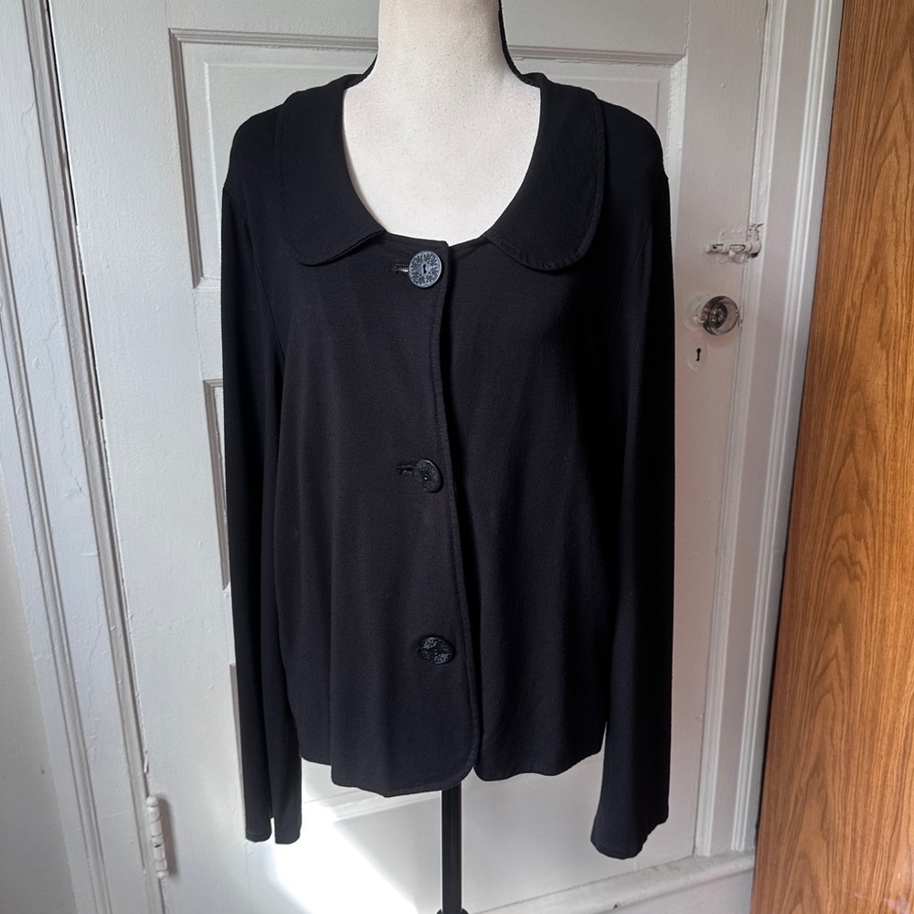 3/$20💥 J.‎ Jill Stretch Black Cardigan M Button Front Collared Coquette Preppy
